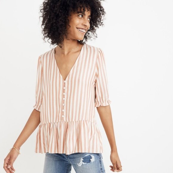 Madewell Tops - Madewell Courtyard Peplum Ruffle Stripe Top S
